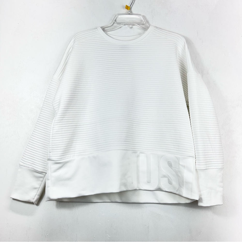 NIKE dri fit White Ribbed Sweatshirt “JUST DO IT” Spell out oversized pullover